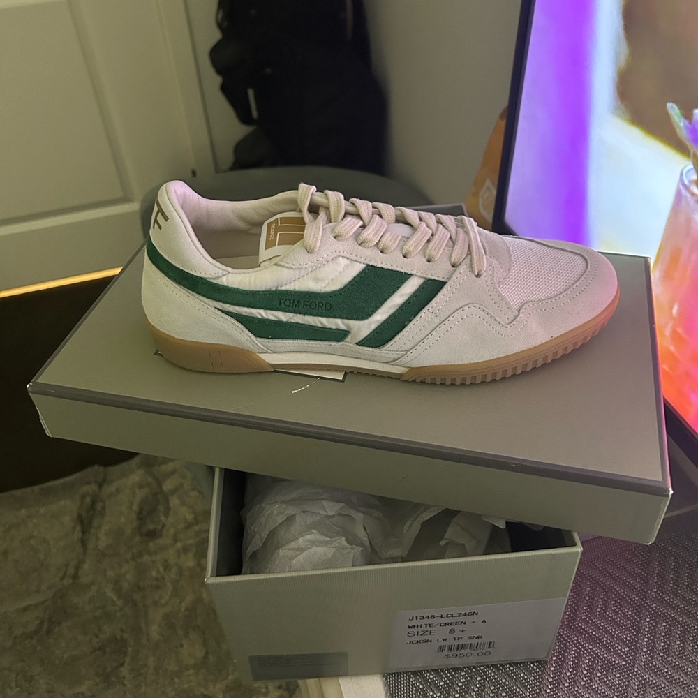 Tom Ford White and Green Athletic Shoes